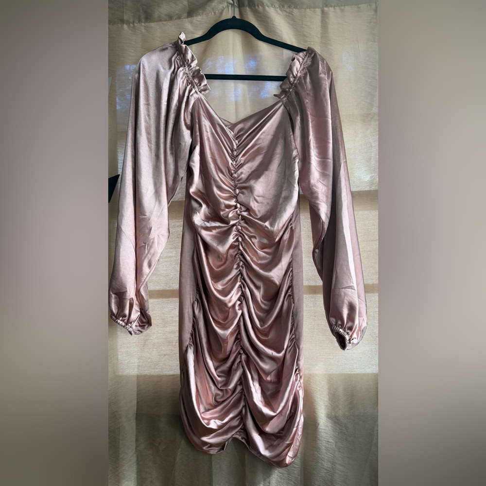 Nasty Gal Satin Ruched Puff Sleeve Mini Dress | Size 0 | NWT